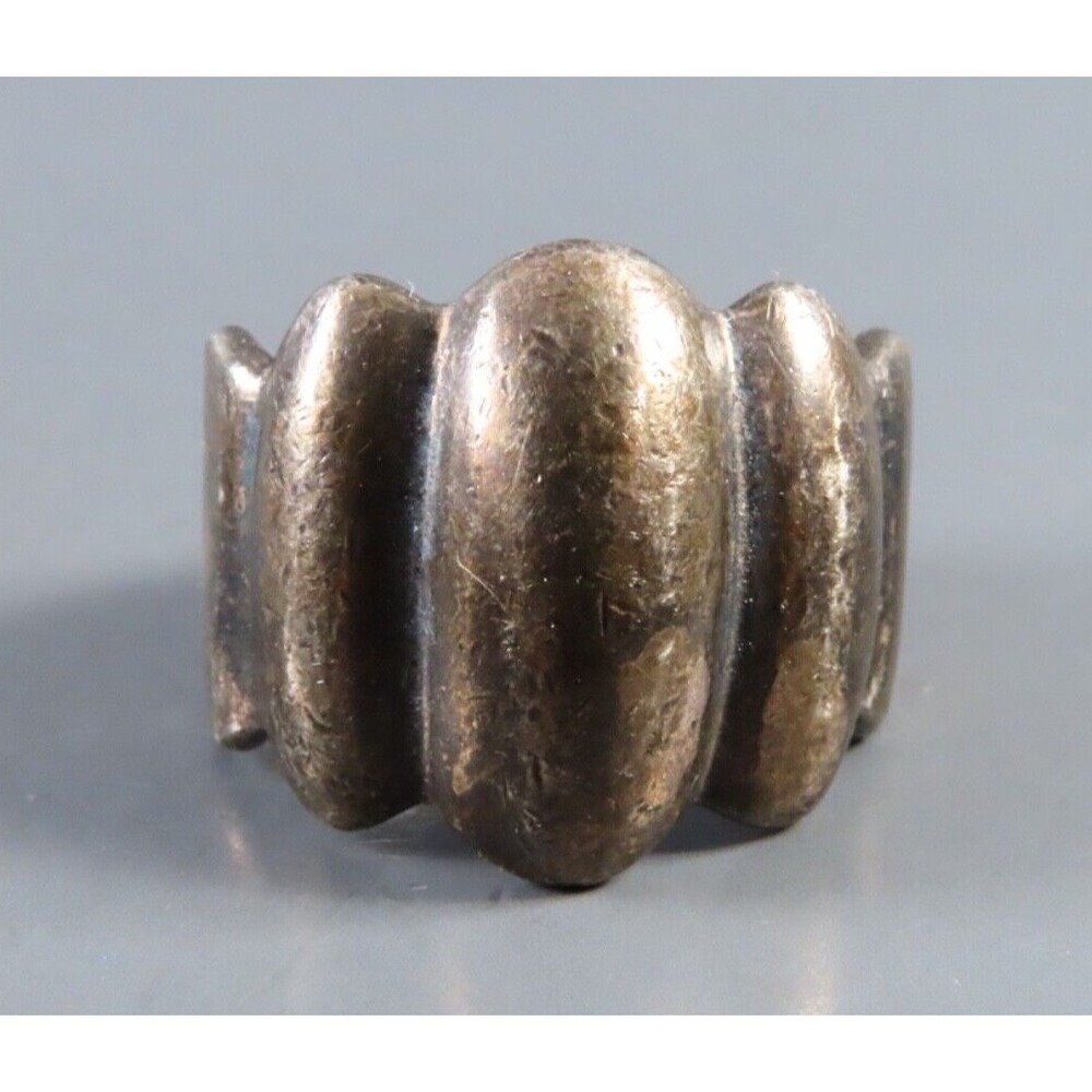 Vintage STERLING SILVER RING Shrimp Puffy Domed Segments Boho Hippie Gypsy! sz 7